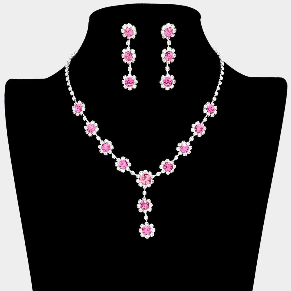 Fuchsia Floral Bubble Stone Link Y Necklace