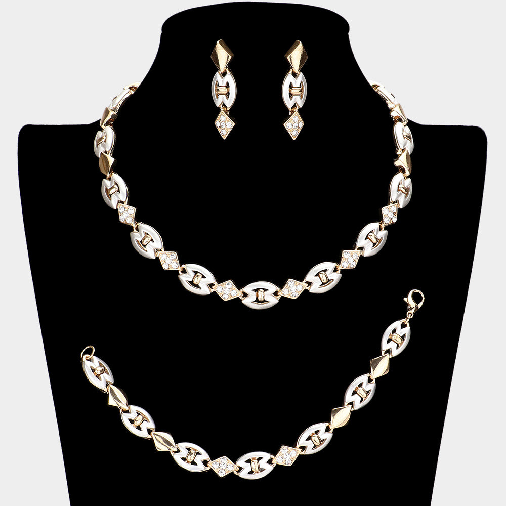 Two Tone Rhinestone Necklace Jewelry Set