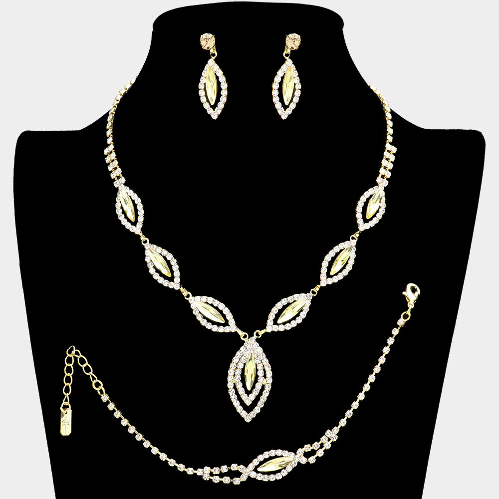 Yellow Marquise Rhinestone Necklace Jewelry Set