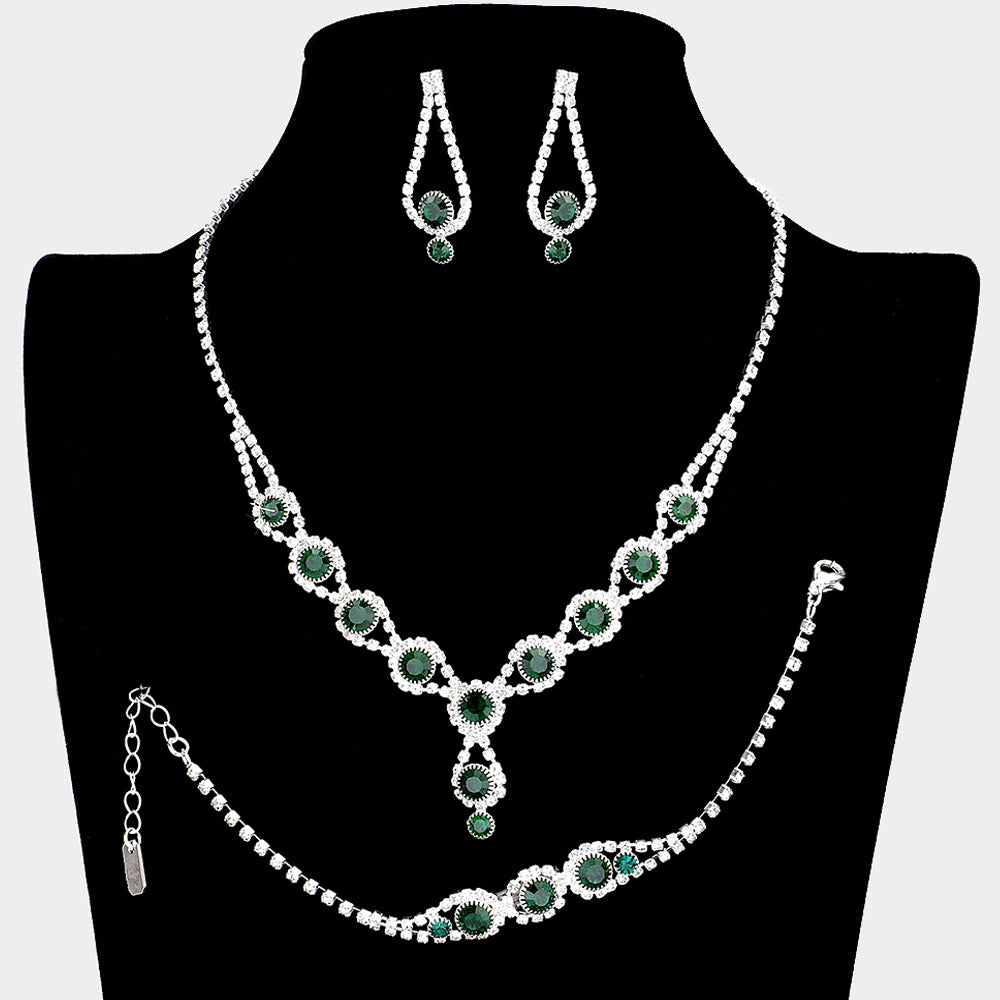 Silver 3PCS Rhinestone Bubble Necklace Jewelry Set