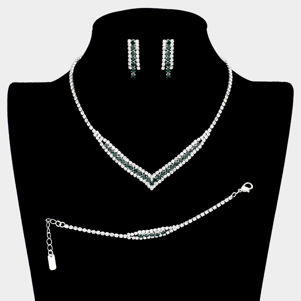 Silver 3PCS Rhinestone Pave Necklace Jewelry Set