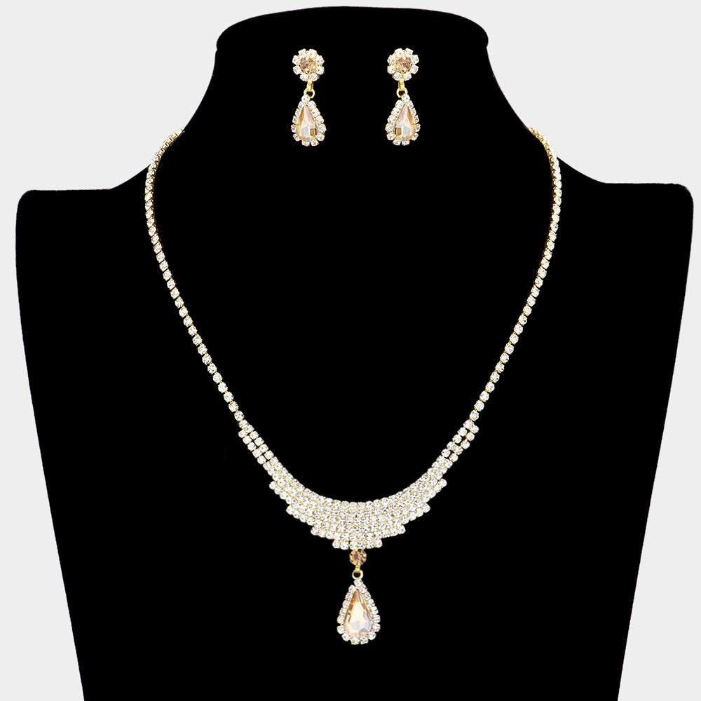 Teardrop Stone Accented Rhinestone Necklace