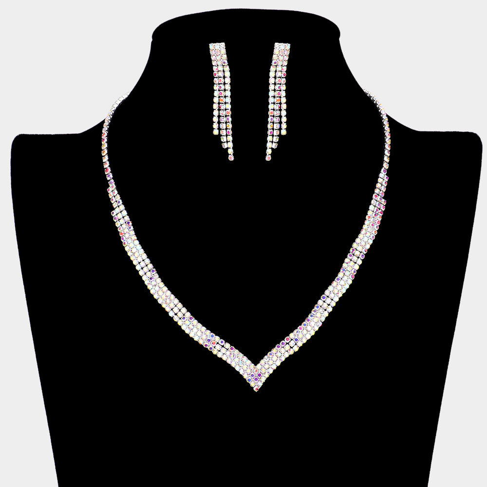 V Shaped Necklace Rhinestone Paved