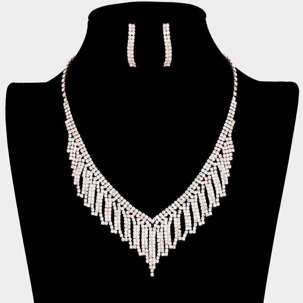 Rose Gold Collar Necklace Rhinestone Paved