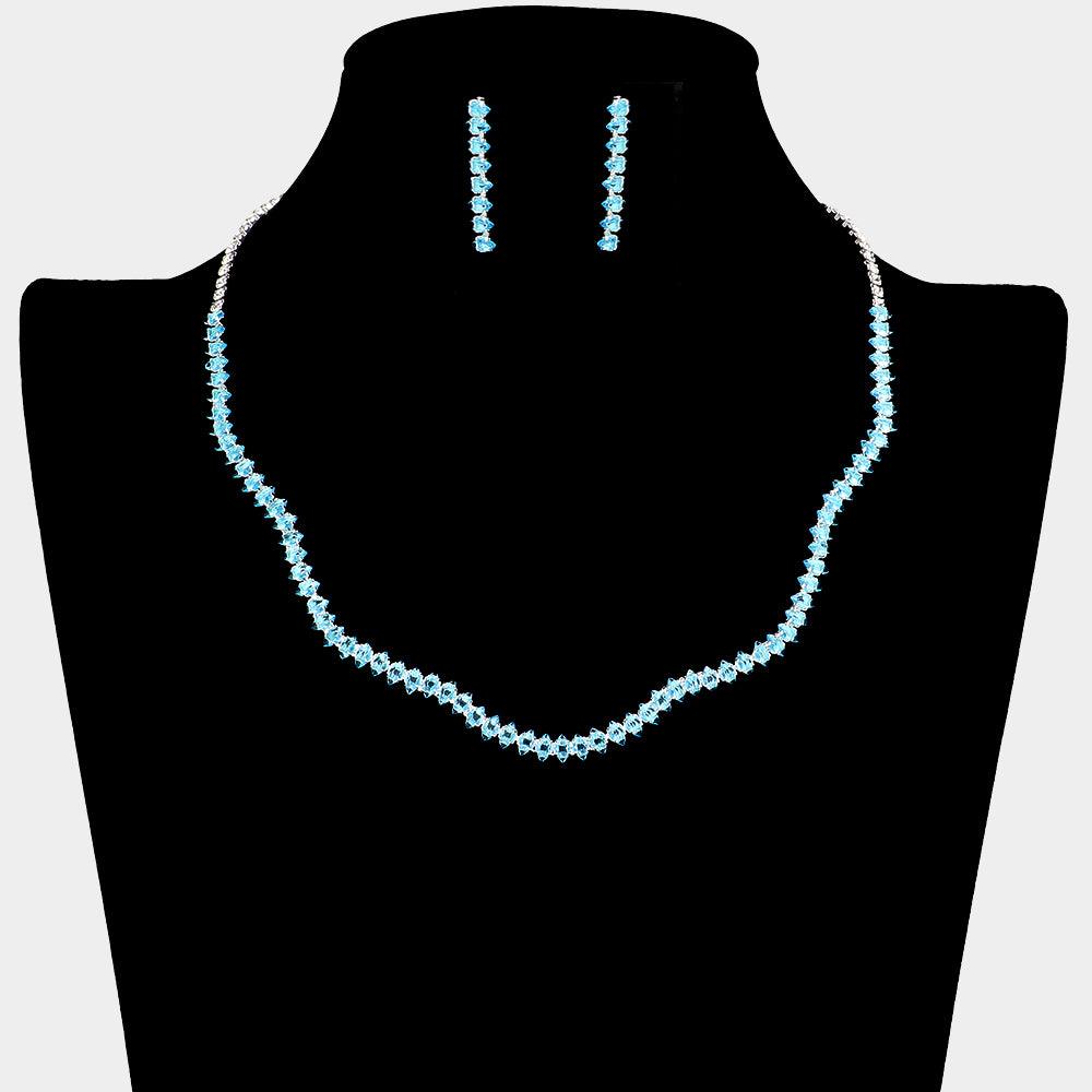 Turquoise CZ Wavy Necklace Rhinestone Paved