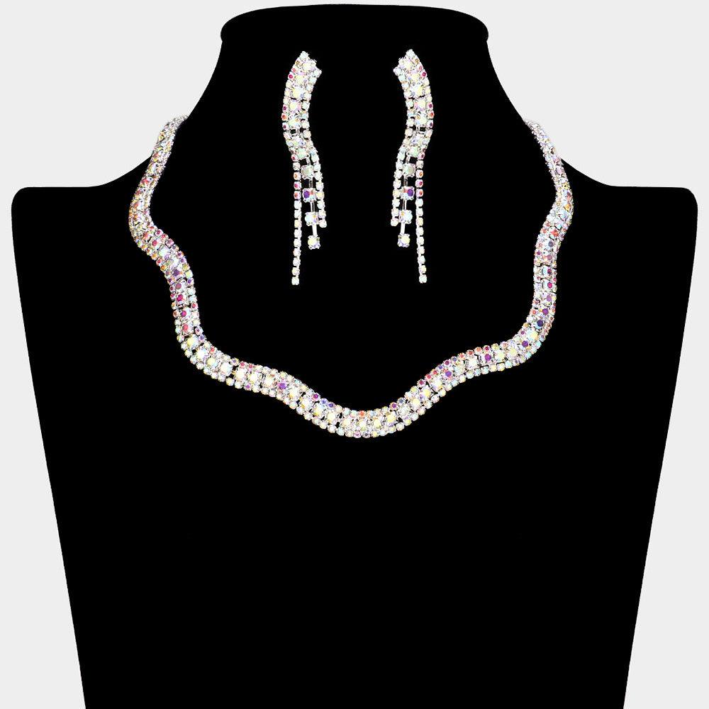 Silver Wavy Rhinestone Collar Necklace