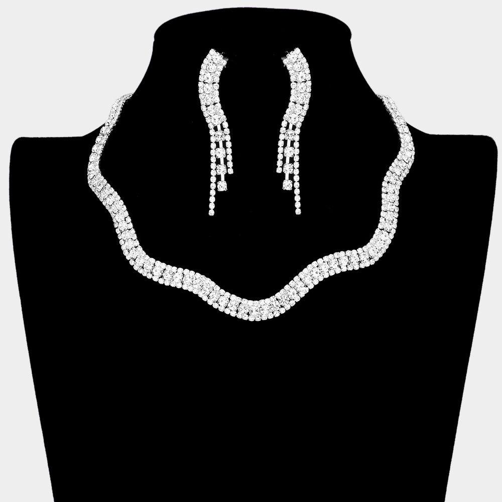 Silver Wavy Rhinestone Collar Necklace