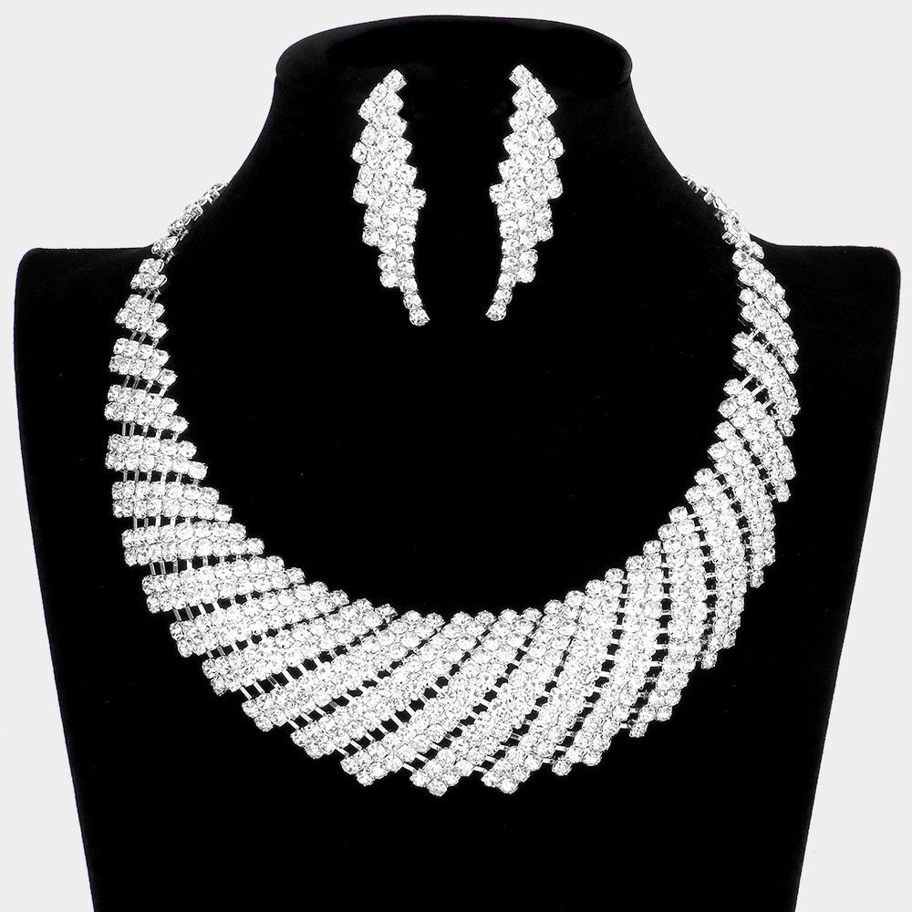 Silver Rhinestone Tornado Collar Bib Necklace