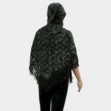 Load image into Gallery viewer, Gray Hooded Fur Open Poncho with Suede Fringes
