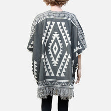 Load image into Gallery viewer, Gray Tribal Fringe Acrylic Poncho
