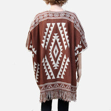 Load image into Gallery viewer, Brown Tribal Fringe Acrylic Poncho
