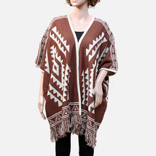 Load image into Gallery viewer, Brown Tribal Fringe Acrylic Poncho
