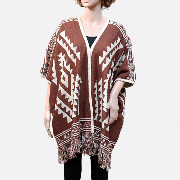 Brown Tribal Fringe Acrylic Poncho