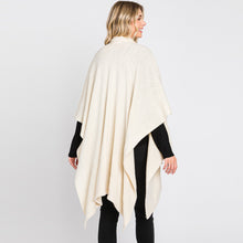 Load image into Gallery viewer, Ivory Attached Scarf Solid Cape Poncho with Neckline Tie
