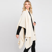 Load image into Gallery viewer, Ivory Attached Scarf Solid Cape Poncho with Neckline Tie
