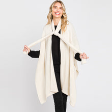 Load image into Gallery viewer, Ivory Attached Scarf Solid Cape Poncho with Neckline Tie
