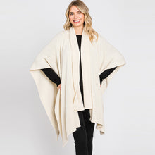 Load image into Gallery viewer, Ivory Attached Scarf Solid Cape Poncho with Neckline Tie
