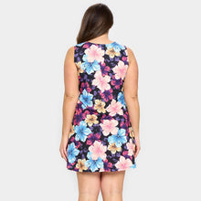 Load image into Gallery viewer, Black Hibiscus Flower Patterned A-Line Dress
