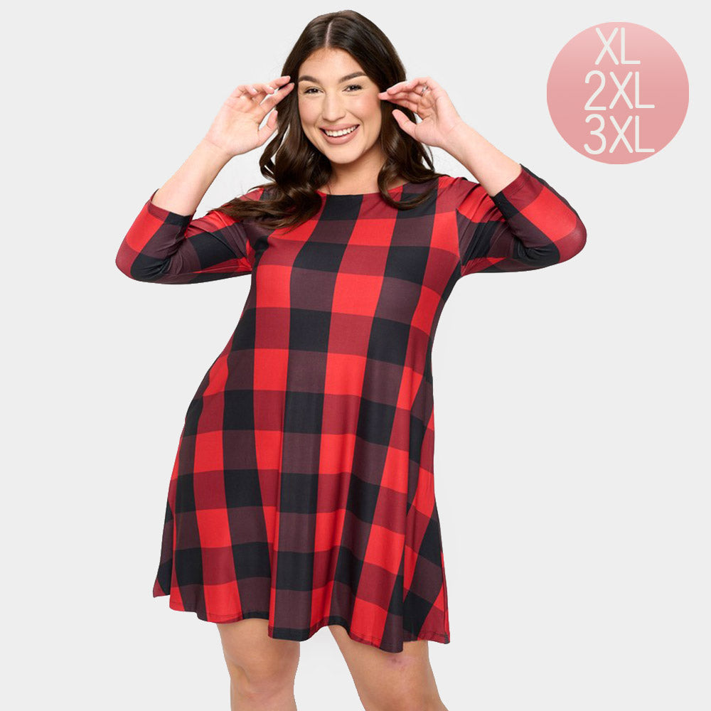 Red Christmas Plaid Check A-Line Dress