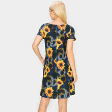 Load image into Gallery viewer, Navy Sunflower Patterned A-Line Dress
