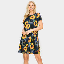 Load image into Gallery viewer, Navy Sunflower Patterned A-Line Dress
