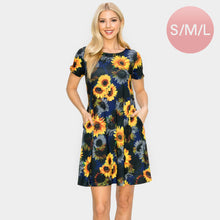 Load image into Gallery viewer, Navy Sunflower Patterned A-Line Dress
