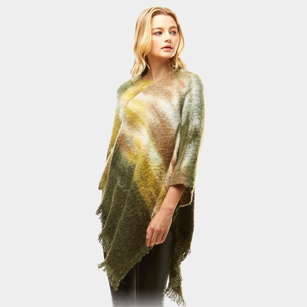 Olive Green Multi Watercolor Poncho