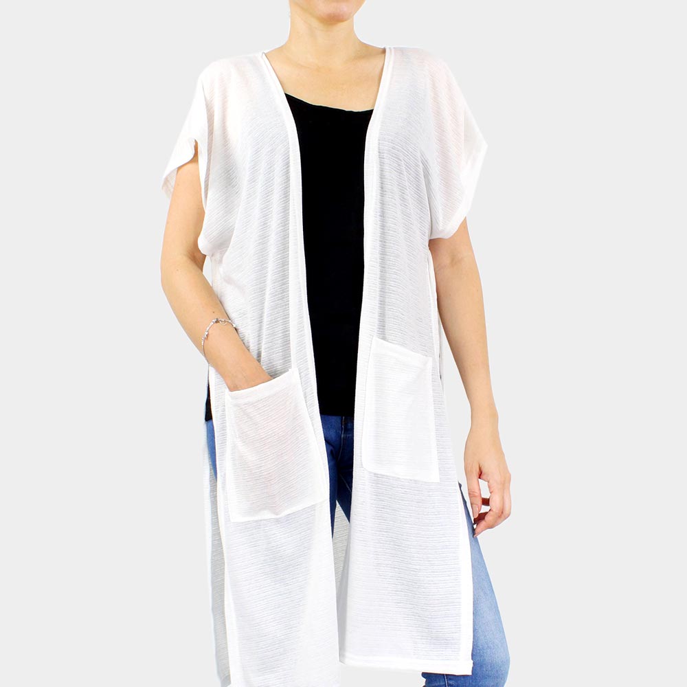 White Front Pockets Jersey Vest