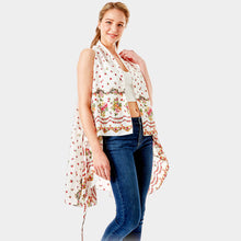 Load image into Gallery viewer, White Flower Pattern Print Cover Up Vest
