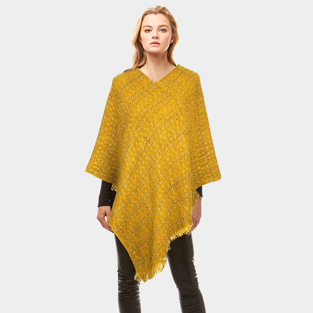 Mustard Solid Plaid Poncho