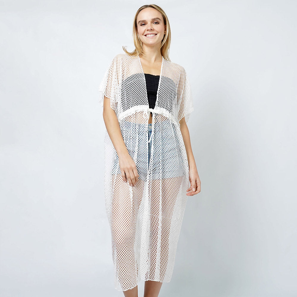 White Mesh Vest Poncho with Draw String