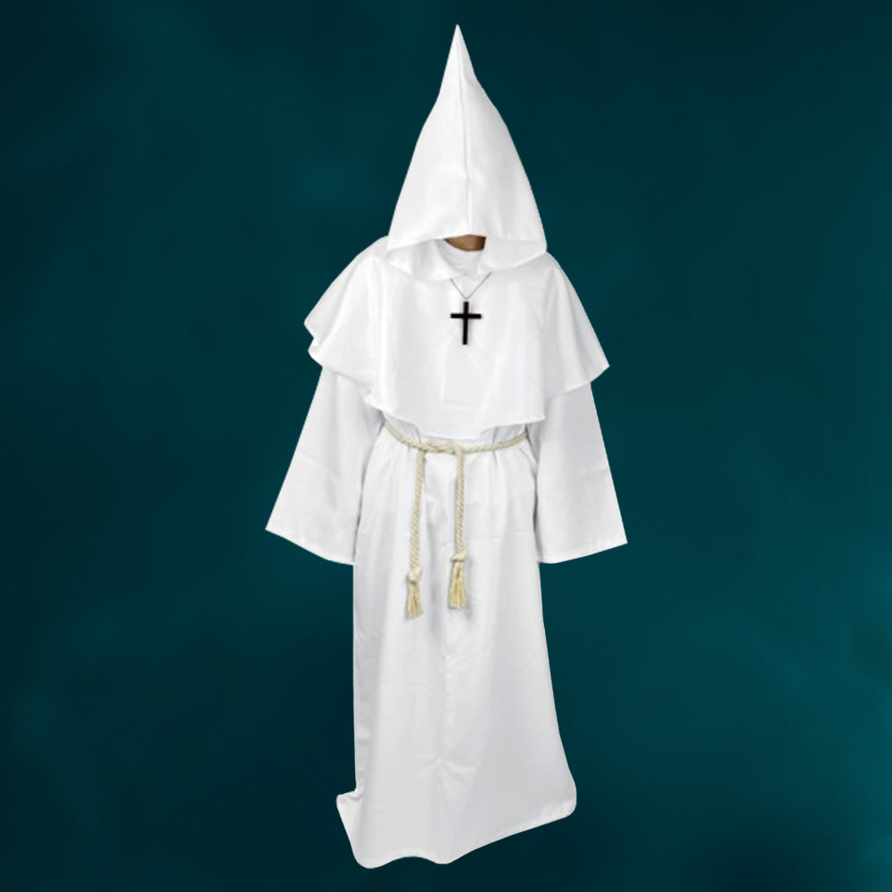 White 5PCS - Medieval Monk Robe Halloween Costume Set