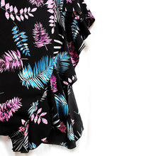 Load image into Gallery viewer, Black Tropical Print Ruffle Detail Open Poncho
