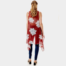 Load image into Gallery viewer, Red Lily Flower Patterned Chiffon Cover Up Vest
