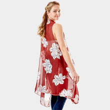 Load image into Gallery viewer, Red Lily Flower Patterned Chiffon Cover Up Vest
