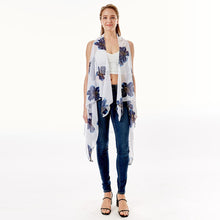 Load image into Gallery viewer, White Lily Flower Patterned Chiffon Cover Up Vest
