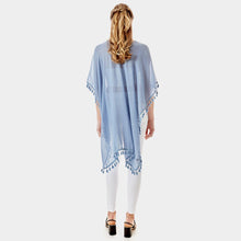 Load image into Gallery viewer, Blue Tassel Trimmed Solid Cover Up
