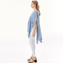 Load image into Gallery viewer, Blue Tassel Trimmed Solid Cover Up
