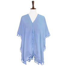 Load image into Gallery viewer, Blue Tassel Trimmed Solid Cover Up
