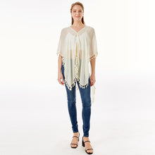 Load image into Gallery viewer, Ivory Tassel Trimmed Solid Cover Up
