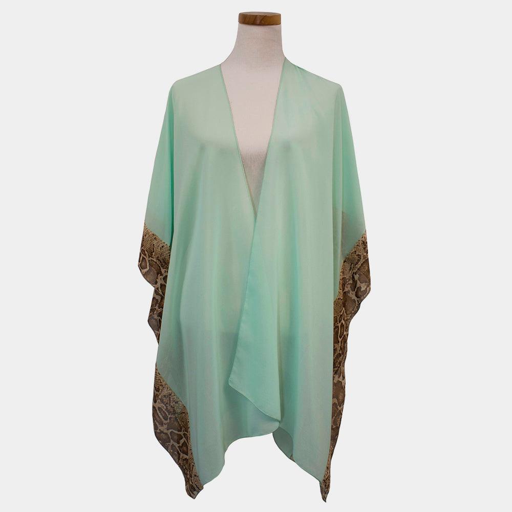 Mint Animal Border Chiffon Kimono Poncho