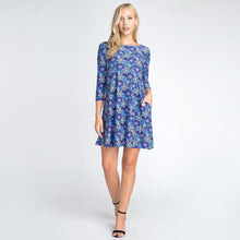 Load image into Gallery viewer, Blue Snowflake Patterned A-Line Dress
