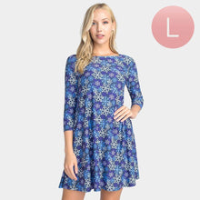 Load image into Gallery viewer, Blue Snowflake Patterned A-Line Dress
