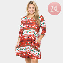 Load image into Gallery viewer, Red Fair Isle Reindeer Patterned A-Line Dress
