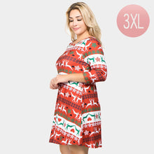 Load image into Gallery viewer, Red Fair Isle Reindeer Patterned A-Line Dress
