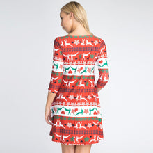 Load image into Gallery viewer, Red Fair Isle Reindeer Patterned A-Line Dress
