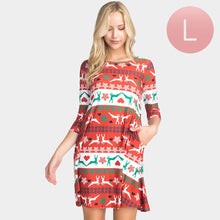 Load image into Gallery viewer, Red Fair Isle Reindeer Patterned A-Line Dress
