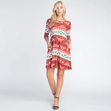 Load image into Gallery viewer, Red Fair Isle Reindeer Patterned A-Line Dress
