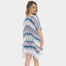 Load image into Gallery viewer, Blue Zigzag Chevron Patterned Front Tie Cover Up
