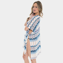 Load image into Gallery viewer, Blue Zigzag Chevron Patterned Front Tie Cover Up
